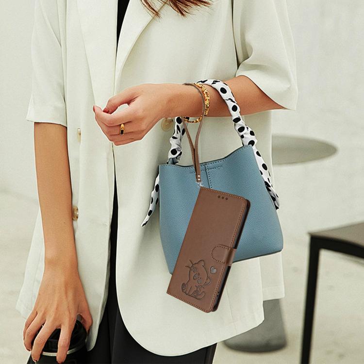 For iPhone Air Embossed Heart Cat Leather Phone Case with Hand Strap(Brown) - iPhone Air Cases by buy2fix | Online Shopping UK | buy2fix