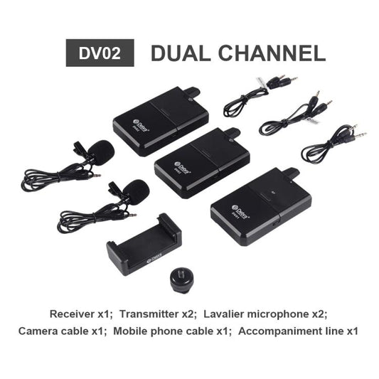 DEBRA DV-02 Wireless Lavalier Microphone TX & 2RX Outdoor Interview Live Broadcast - Microphone by DEBRA | Online Shopping UK | buy2fix