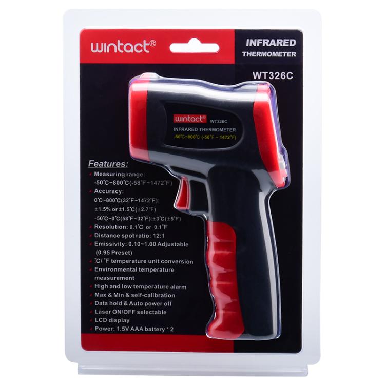 Wintact WT326C Portable Infrared Thermometer, Measuring Range: -50 to 800 Degrees Celsius(Black Red) - Thermostat & Thermometer by Wintact | Online Shopping UK | buy2fix