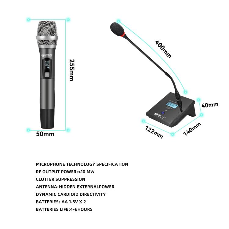 DEBRA R404 UHF Wireless Microphone 4-in-1 Professional Stage Performance Conference Handheld Mic(AU Plug) - Microphone by DEBRA | Online Shopping UK | buy2fix