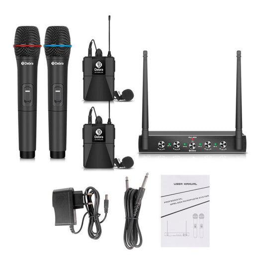 DEBRA AU-400 UHF Wireless Microphone System 4-in-1 for Performance Conference KTV, Model:2 Handheld +2 Bodypack(US Plug) - Microphone by DEBRA | Online Shopping UK | buy2fix