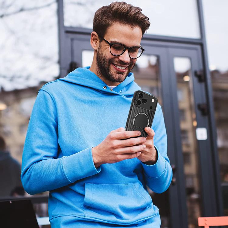 For iPhone 17 Pro Carbon Fiber Texture MagSafe Phone Case with Holder(Red) - iPhone 17 Pro Cases by buy2fix | Online Shopping UK | buy2fix