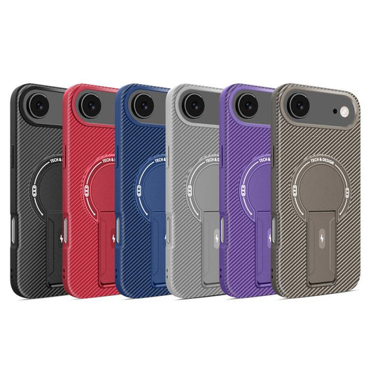 For iPhone Air Carbon Fiber Texture MagSafe Phone Case with Holder(Grey) - iPhone Air Cases by buy2fix | Online Shopping UK | buy2fix