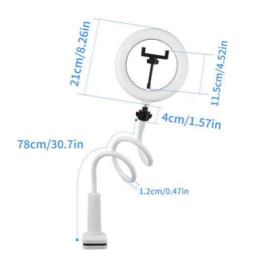 8 inch Striped Selfie Live Streaming Photography Lazy Stand LED Ring Fill Light Set(White) - Ring Light by buy2fix | Online Shopping UK | buy2fix