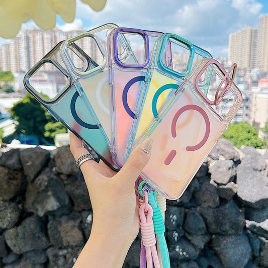 For iPhone 17 Pro Gradient Discolor MagSafe Phone Case with Holder / Wrist Strap(Purple) - iPhone 17 Pro Cases by buy2fix | Online Shopping UK | buy2fix