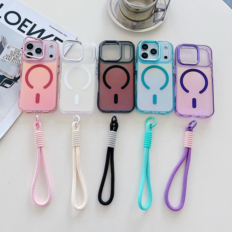 For iPhone 17 Pro Gradient Discolor MagSafe Phone Case with Holder / Wrist Strap(Purple) - iPhone 17 Pro Cases by buy2fix | Online Shopping UK | buy2fix