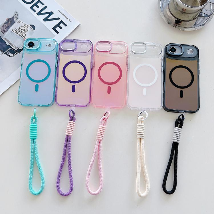 For iPhone Air Gradient Discolor MagSafe Phone Case with Holder / Wrist Strap(Purple) - iPhone Air Cases by buy2fix | Online Shopping UK | buy2fix