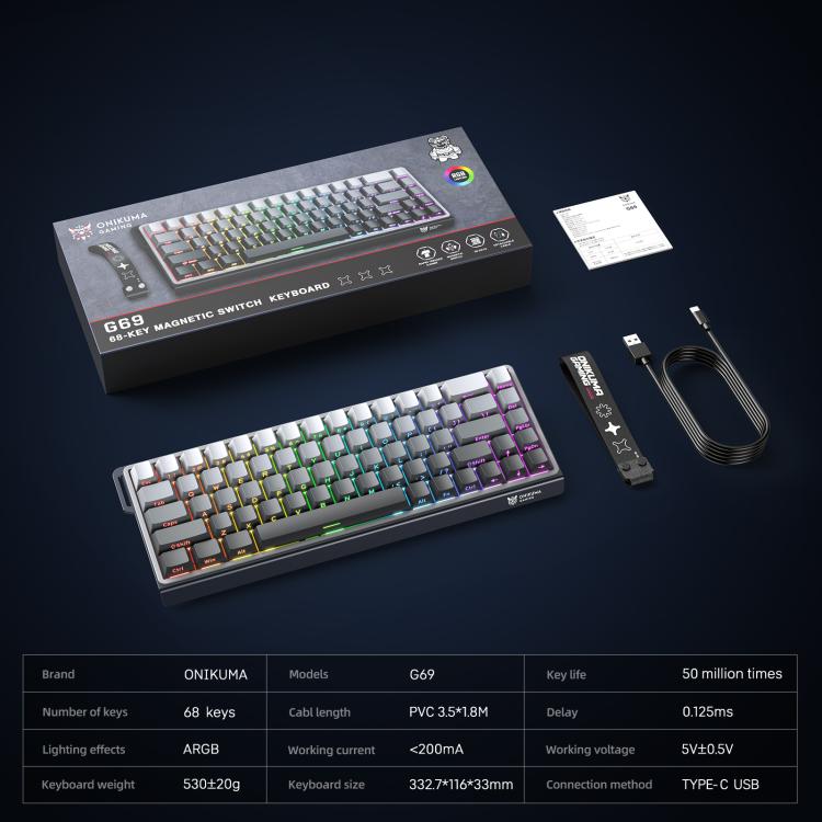 ONIKUMA G69 68 Keys RGB Lighting Wired Magnetic Axis Keyboard(Black) - Wired Keyboard by ONIKUMA | Online Shopping UK | buy2fix