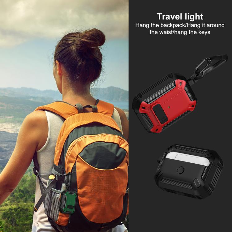 For AirPods Pro 3 Shield Shockproof Earphone Protective Case with Hook(Black Red) - For AirPods Pro 3 by buy2fix | Online Shopping UK | buy2fix