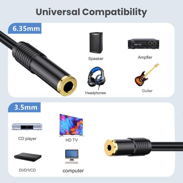 3.5mm Dual-channel Female to 6.35mm Dual-channel Female Stereo Audio Cable, Length:1.8m - Aux Cable by buy2fix | Online Shopping UK | buy2fix