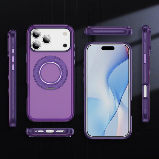 For iPhone 17 Pro Skin Feel Translucent PC Gear Holder C MagSafe Phone Case(Bright Purple + Purple) - iPhone 17 Pro Cases by buy2fix | Online Shopping UK | buy2fix