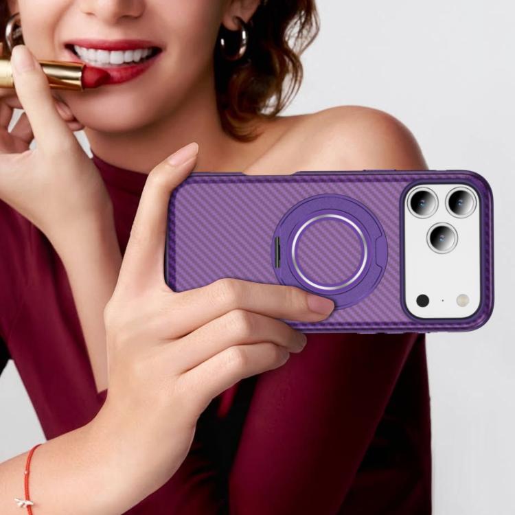 For iPhone 17 Pro Max Carbon Fiber Gear Holder C Type MagSafe Phone Case(Bright Purple + Purple) - iPhone 17 Pro Max Cases by buy2fix | Online Shopping UK | buy2fix