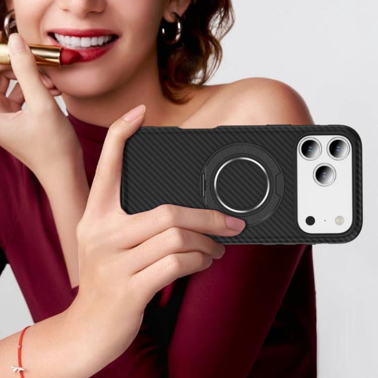 For iPhone 17 Pro Carbon Fiber Gear Holder C Type MagSafe Phone Case(Black) - iPhone 17 Pro Cases by buy2fix | Online Shopping UK | buy2fix