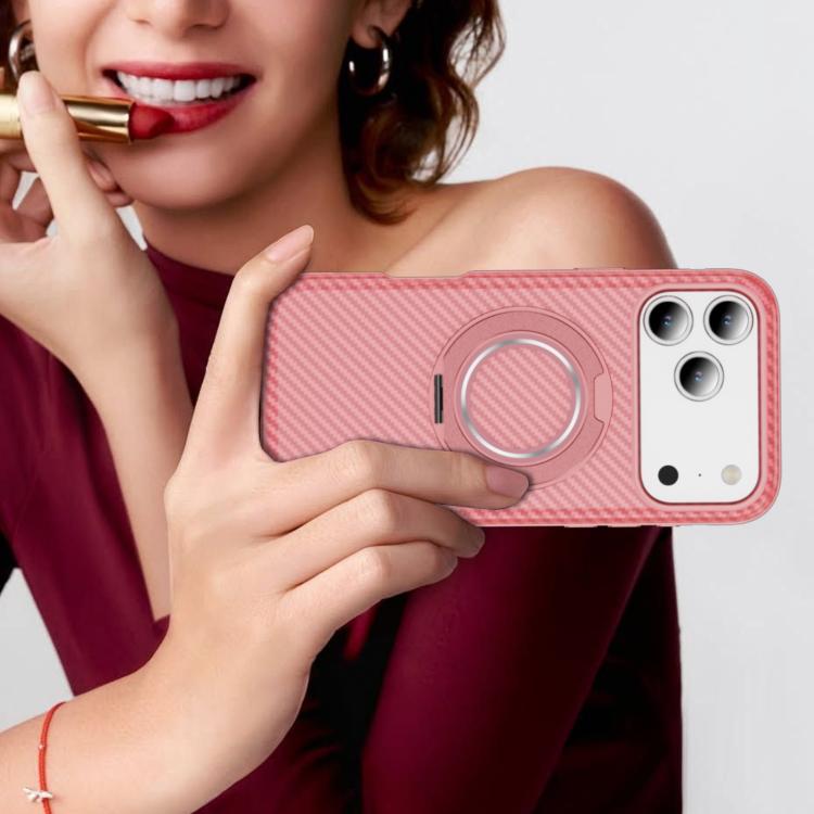 For iPhone 17 Pro Carbon Fiber Gear Holder C Type MagSafe Phone Case(Bright Pink + Pink) - iPhone 17 Pro Cases by buy2fix | Online Shopping UK | buy2fix