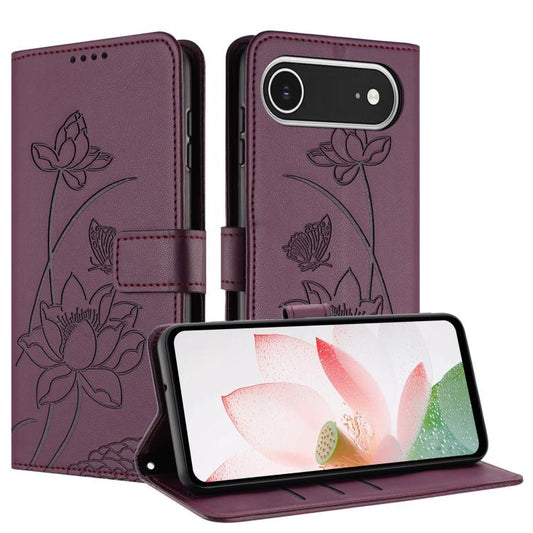 For iPhone Air Lotus Embossed Leather Phone Case with Lanyard(Wine Red) - iPhone Air Cases by buy2fix | Online Shopping UK | buy2fix