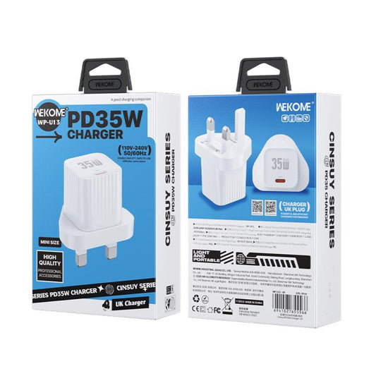 WK WP-U13 Cinsuy Speed PD35W Type-C Fast Charger, Plug:UK Plug(White) - USB Charger by WK | Online Shopping UK | buy2fix