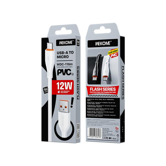 WK WDC-116m 12W USB to Micro USB Fast Charging Data Cable, Length: 1m(White) - Micro USB Cable by WK | Online Shopping UK | buy2fix