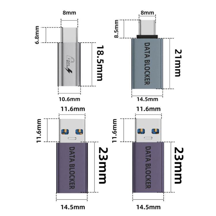 USB Charging Data Protection Blocker, Port:Type-C Male to USB-A Male(Blue Gray) - OTG Adapter by buy2fix | Online Shopping UK | buy2fix