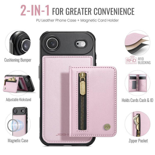For iPhone Air JEEHOOD J12 Exquisite RFID MagSafe Zipper Card Bag Phone Case(Pink) - iPhone Air Cases by JEEHOOD | Online Shopping UK | buy2fix