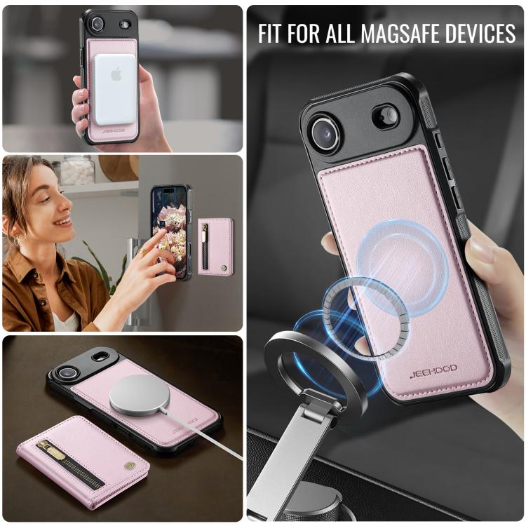 For iPhone Air JEEHOOD J12 Exquisite RFID MagSafe Zipper Card Bag Phone Case(Pink) - iPhone Air Cases by JEEHOOD | Online Shopping UK | buy2fix