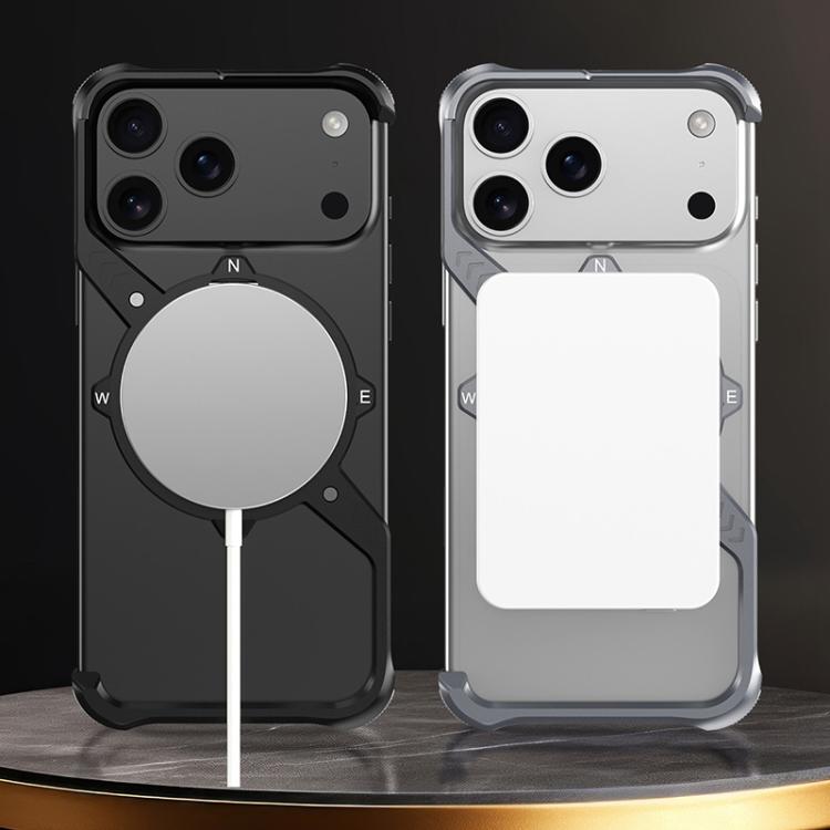 For iPhone 17 Pro S Shaped 360 Holder Airbag Frameless MagSafe Metal Phone Case(Space Gray) - iPhone 17 Pro Cases by buy2fix | Online Shopping UK | buy2fix