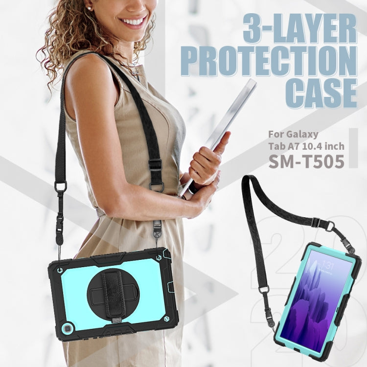 For Samsung Galaxy Tab A7 (2020) T500/T505 Shockproof Colorful Silicone + PC Protective Case with Holder & Shoulder Strap & Hand Strap & Pen Slot(Black Light Blue) - Other Galaxy Tab PC by buy2fix | Online Shopping UK | buy2fix