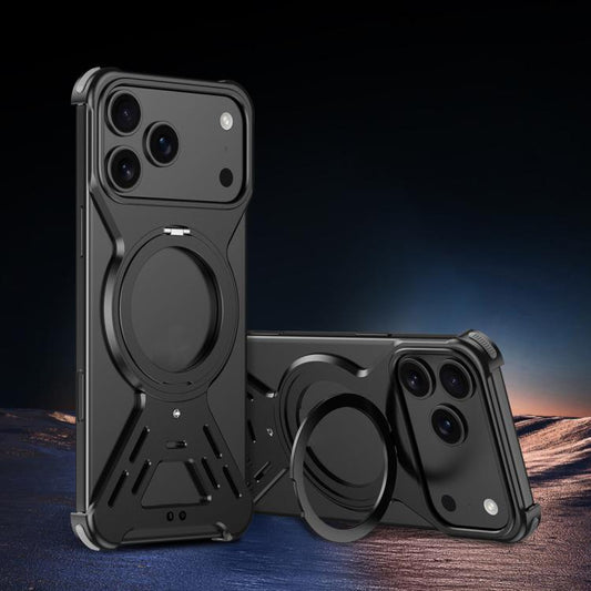 For iPhone 17 Armor 360 Holder Frameless Alloy MagSafe Phone Case(Black) - iPhone 17 Cases by buy2fix | Online Shopping UK | buy2fix