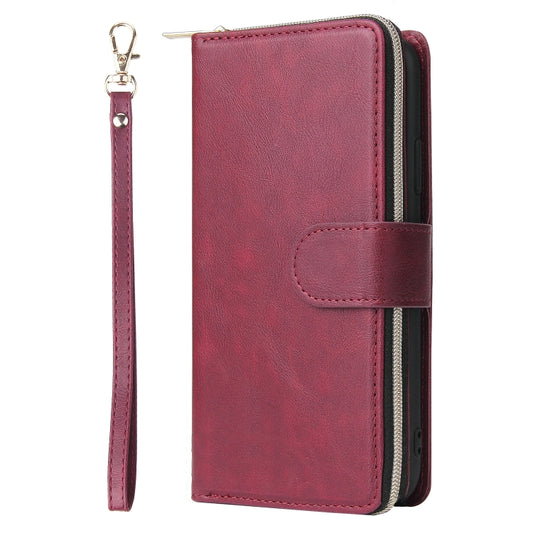For iPhone 11 Pro Max Zipper Wallet Bag Horizontal Flip PU Leather Case with Holder & 9 Card Slots & Wallet & Lanyard & Photo Frame(Wine Red) - iPhone 11 Pro Max Cases by buy2fix | Online Shopping UK | buy2fix