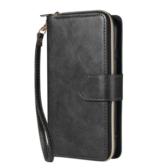 For iPhone SE 2022 / SE 2020 / 8 / 7 Zipper Wallet Bag Horizontal Flip PU Leather Case with Holder & 9 Card Slots & Wallet & Lanyard & Photo Frame(Black) - iPhone SE 2022 / 2020 / 8 / 7 Cases by buy2fix | Online Shopping UK | buy2fix