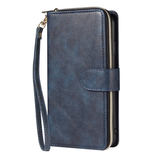 For iPhone XR Zipper Wallet Bag Horizontal Flip PU Leather Case with Holder & 9 Card Slots & Wallet & Lanyard & Photo Frame(Blue) - More iPhone Cases by buy2fix | Online Shopping UK | buy2fix