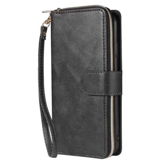 For iPhone XS Max Zipper Wallet Bag Horizontal Flip PU Leather Case with Holder & 9 Card Slots & Wallet & Lanyard & Photo Frame(Black) - More iPhone Cases by buy2fix | Online Shopping UK | buy2fix