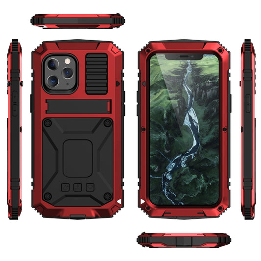 For iPhone 12 / 12 Pro R-JUST Shockproof Waterproof Dust-proof Metal + Silicone Protective Case with Holder(Red) by R-JUST
