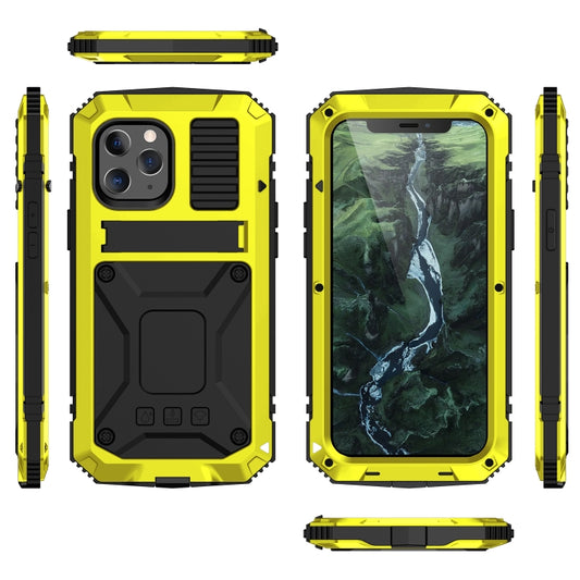For iPhone 12 / 12 Pro R-JUST Shockproof Waterproof Dust-proof Metal + Silicone Protective Case with Holder(Yellow) by R-JUST