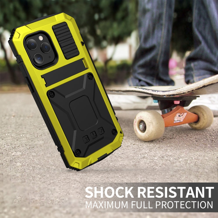 For iPhone 12 / 12 Pro R-JUST Shockproof Waterproof Dust-proof Metal + Silicone Protective Case with Holder(Yellow) by R-JUST