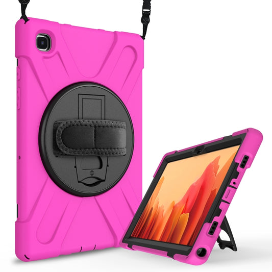 For Samsung Galaxy Tab A7 (2020) T500/T505 360 Degree Rotation PC + Silicone Protective Case with Holder & Hand-strap(Rose Red) - Other Galaxy Tab PC by buy2fix | Online Shopping UK | buy2fix