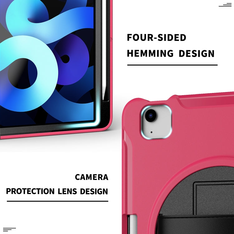 For iPad Air 2022 / 2020 10.9 360 Degree Rotation PC + TPU Protective Case with Holder & Hand-strap & Pen Slot(Rose Red) - iPad Air (2022) / (2020) 10.9 Cases by buy2fix | Online Shopping UK | buy2fix