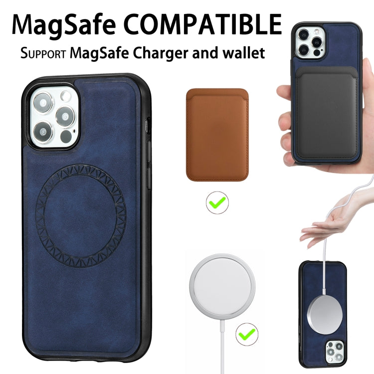 For iPhone 12 Pro Max Retro Business Round Embossing Magnetic PU + TPU Protective MagSafe Case(Blue) - iPhone 12 Pro Max Cases by buy2fix | Online Shopping UK | buy2fix
