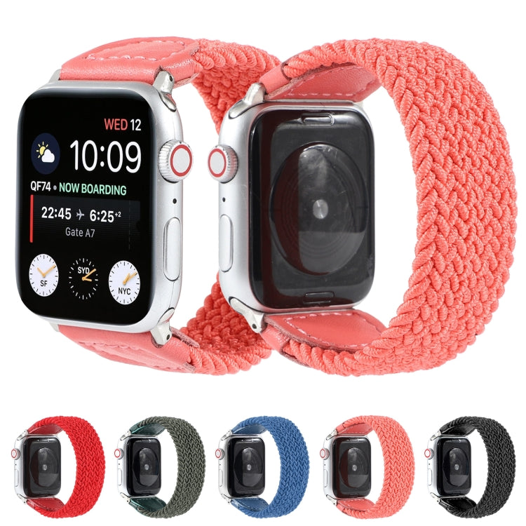 Nylon + Leather Braided Watch Band For Apple Watch Ultra 49mm&Watch Ultra 2 49mm / Series 9&8&7 45mm / SE 3&SE 2&6&SE&5&4 44mm / 3&2&1 42mm, Size:S(Rose Red) by buy2fix