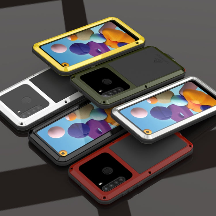 For Samsung Galaxy A21 (US Version) LOVE MEI Metal Shockproof Waterproof Dustproof Protective Case with Glass(Red) by LOVE MEI