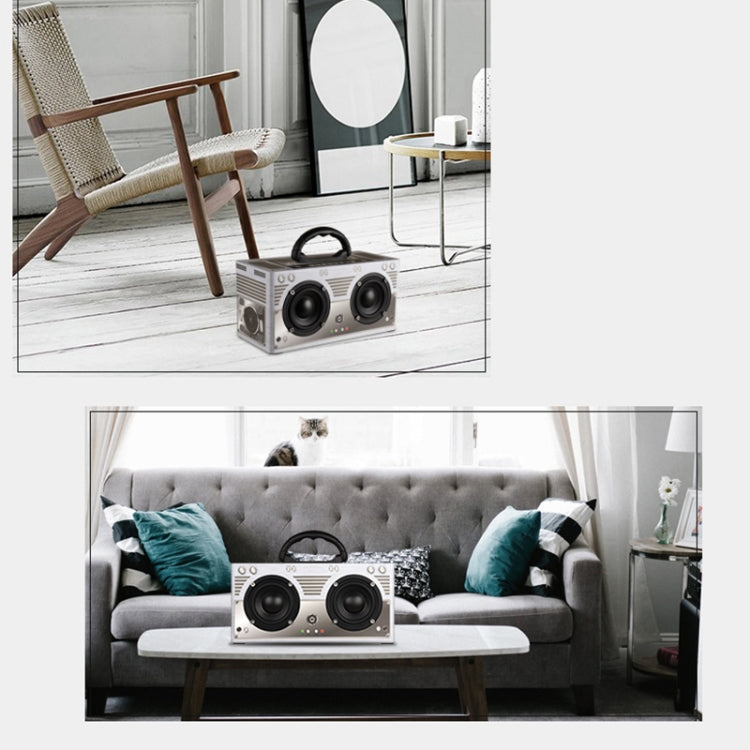 W9 Portable Retro Wooden Bluetooth Speaker, Support TF Card & 3.5mm AUX(Retro Silver) - Desktop Speaker by buy2fix | Online Shopping UK | buy2fix