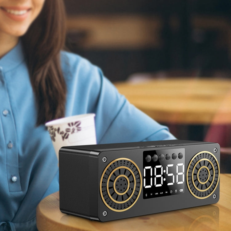 A10 Subwoofer Wooden Clock Bluetooth 5.0 Speaker, Support TF Card & U Disk Play & FM Radio(Yellow) by buy2fix