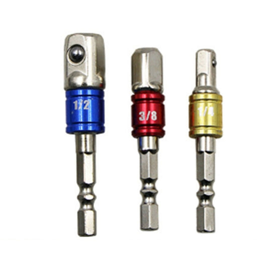 3 PCS/Set Socket Bit Extension Bar Hex Shank Adapter Drill Nut Driver Power Drill Bit(1/4, 3/8, 1/2 inch), Length:65-73mm by buy2fix