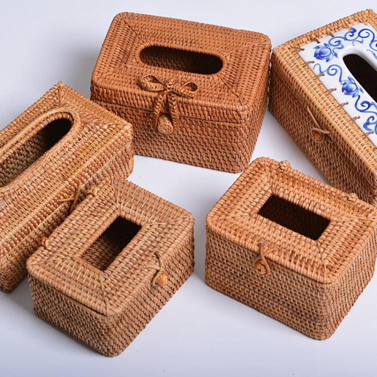 ZJH01 Circle Shape Restaurant Desktop Rattan Braided Tissue Storage Box Case by buy2fix