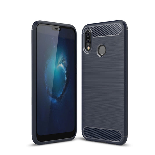 For Huawei P20 Lite Brushed Texture Carbon Fiber Shockproof TPU Protective Back Case (Navy Blue) by buy2fix