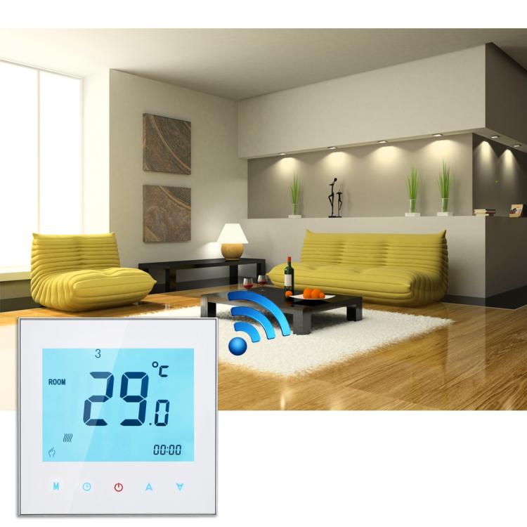 BHT-1000-GA-WIFI 3A Load Water Heating Type Touch LCD Digital WiFi Heating Room Thermostat, Display Clock / Temperature / Periods / Time / Week / Heat etc.(White) by buy2fix