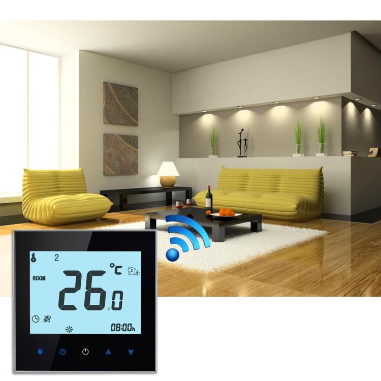 BHT-1000-GB-WIFI 16A Load Electronic Heating Type Touch LCD Digital WiFi Heating Room Thermostat with Sensor, Display Clock / Temperature / Periods / Time / Week / Heat etc.(Black) by buy2fix