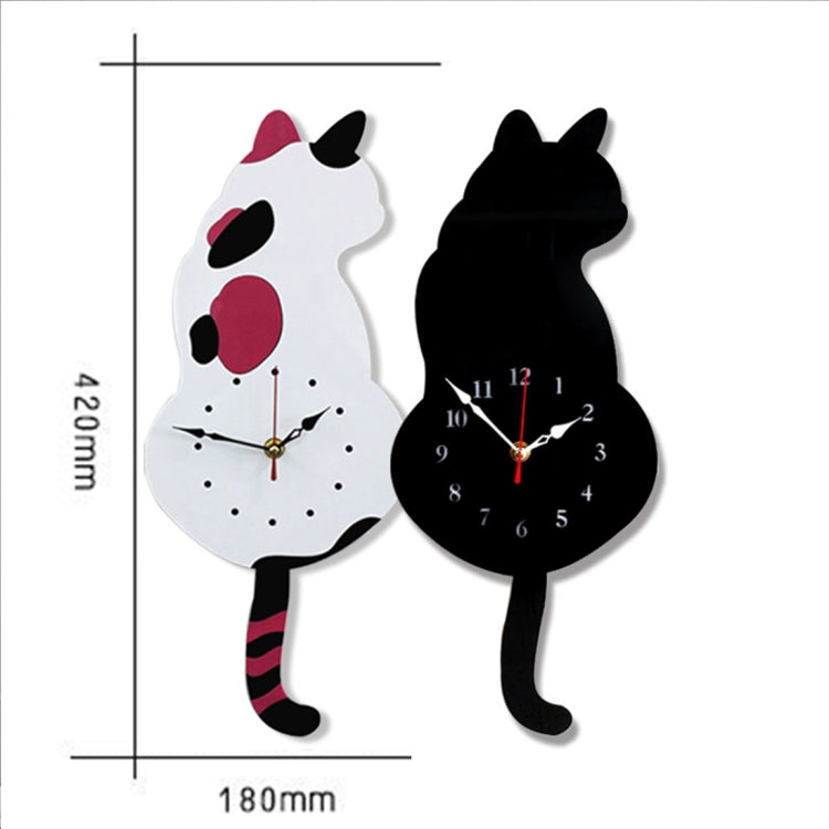 42x18cm Home Office Bedroom Decoration Battery Operated Cat Shaped Wall Clock with Swinging Tails(White) by buy2fix