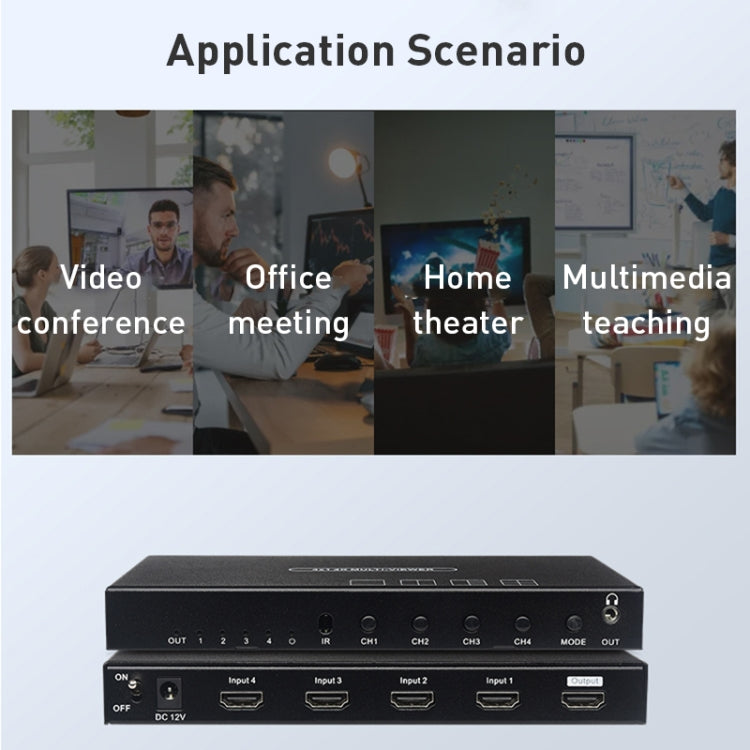 Measy MV4341 4K 30Hz 4 In 1 Out HDMI Quad Screen Splitter, Plug Type: US Plug (Black) by Measy