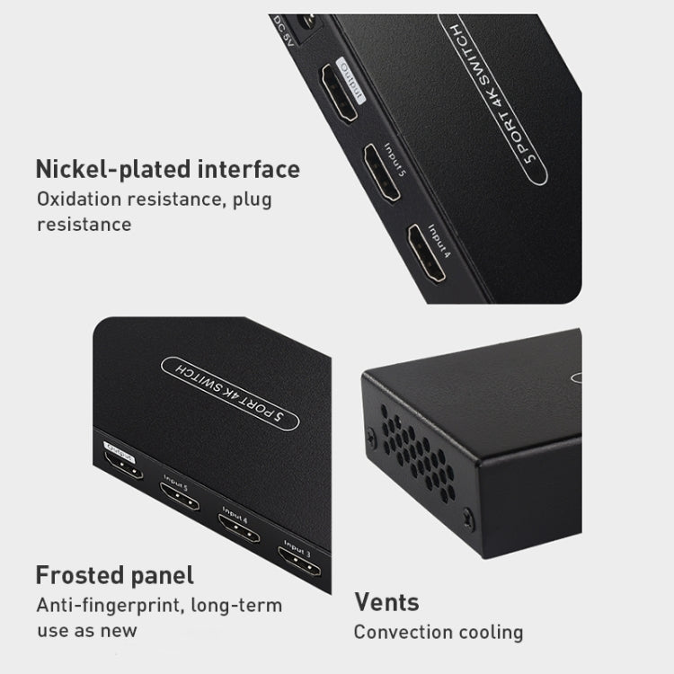 Measy SWH4651 4K 60Hz 5 In 1 Out HDMI Converter Switcher, Plug Type: EU Plug (Black) by Measy