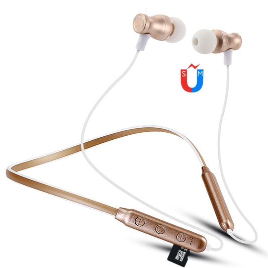 F106 Bluetooth 4.2 Hanging Neck Design Bluetooth Headset, Support Music Play & Switching & Volume Control & Answer(Gold) by buy2fix